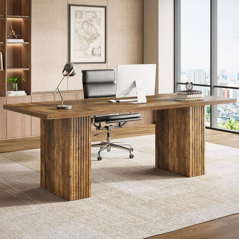 70.1-Inch Executive Desk, Large Computer Office Desk with Sturdy Fluted Pedestal