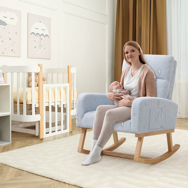 HOMYKA 28" Wide Rocking Chair for Nursery with Solid Wood Leg