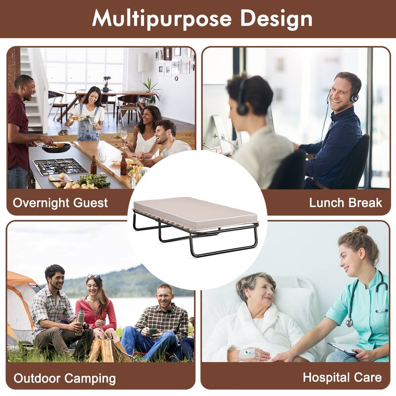 Gymax Portable Folding Guest Bed Cot with Memory Foam Mattress Twin