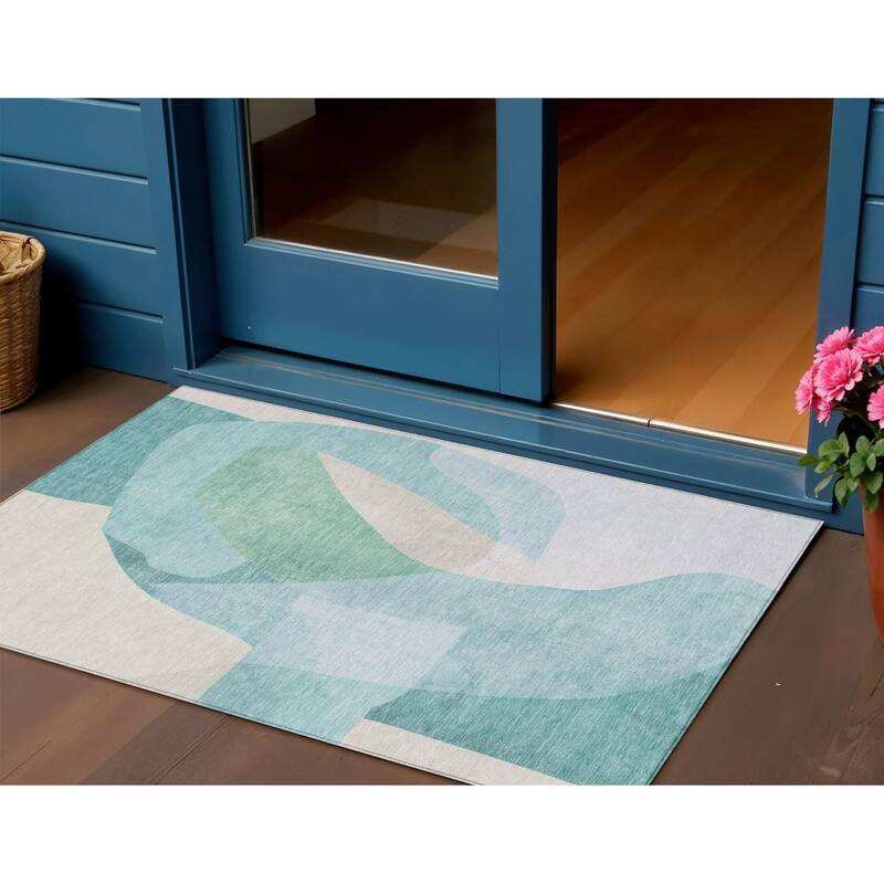 HomeRoots Abstract Transitional Rectangle Outdoor Rug - 3' x 5'