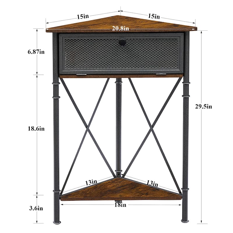 VECELO Modern Side Table Corner Tables with 3-Tier Storage Shelves