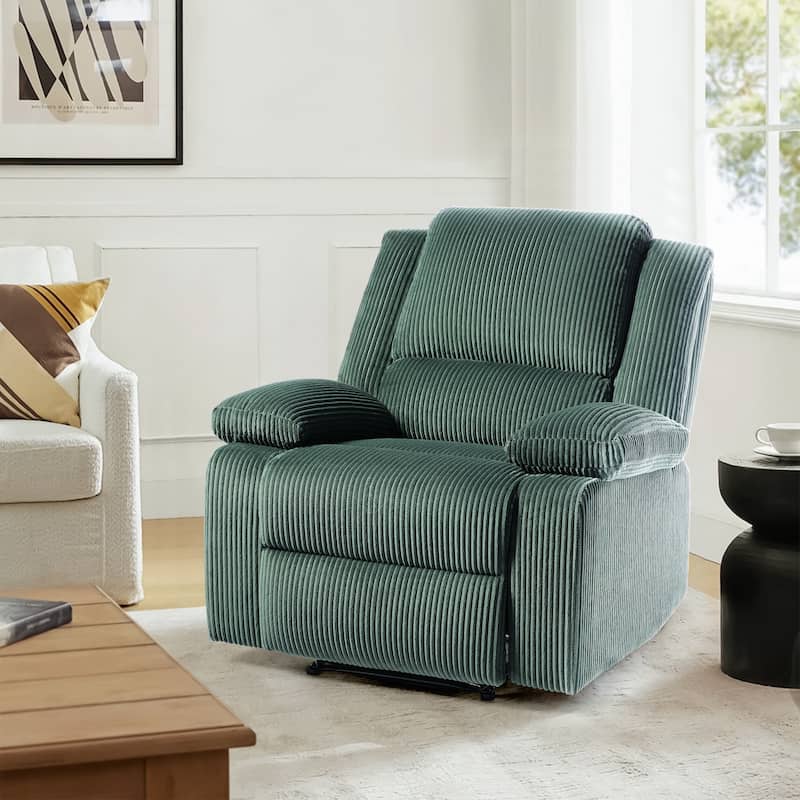 Corduroy Manual Recliner Glider Club Chair with Footrest - Grey Green