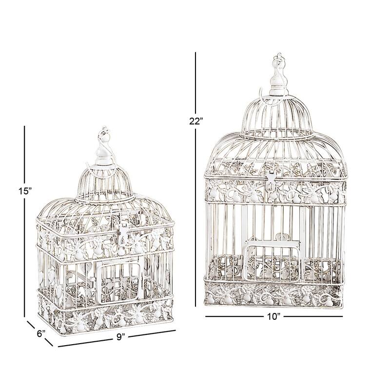 Metal Indoor Outdoor Hinged Top Birdcage with Latch Lock Closure and Hanging Hook - Set of 2 White - Roche River Decor