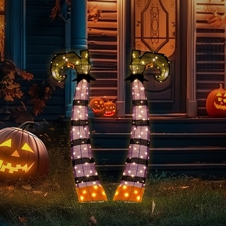 Set of 2 Halloween Lighted Wicked Purple Witch Legs Decoration