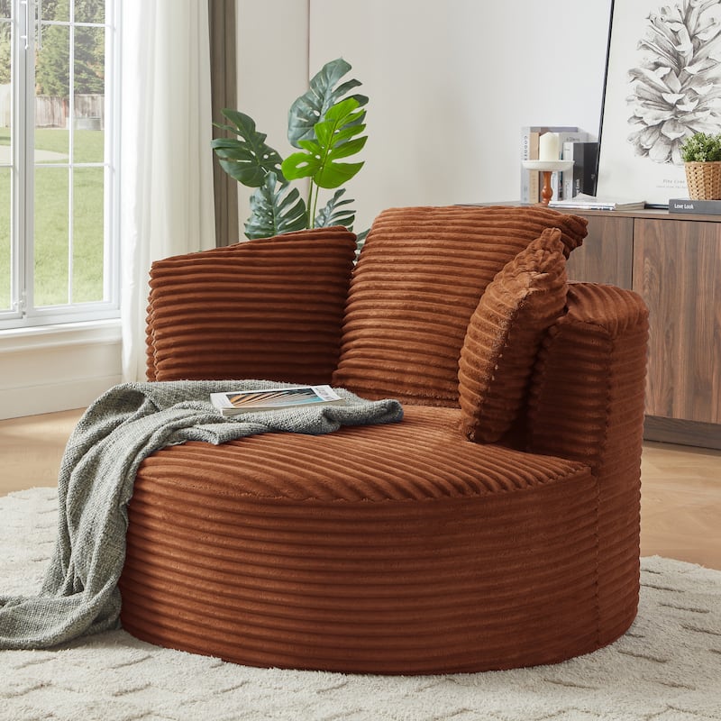 Compressible Corduroy Round Chair with Cushioned Backrest - Modern Comfort Seating for Living Room,Office,Apartment(no swivel)