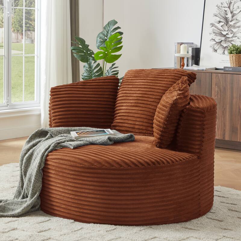 Deep Seat Barrel Chair Corduroy Single Sofa Armchair Round Accent Chair
