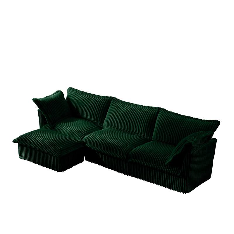 Modern 3 Seater Upholstered Sofa with 1 Ottoman and 2 Pillows
