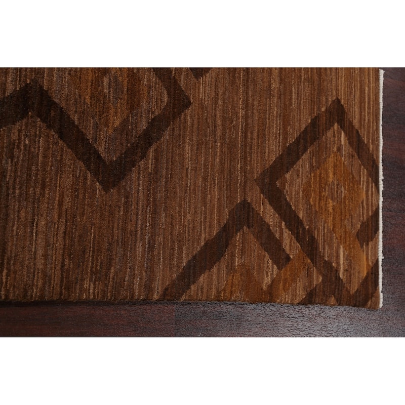 Brown Geometric Gabbeh Persian Area Rug Wool Hand-knotted Foyer Carpet - 4'9" x 6'4"