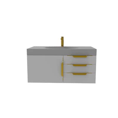 Thames 36" Shallow Basin Wall Mounted Bathroom Vanity Set w/ Gray Top