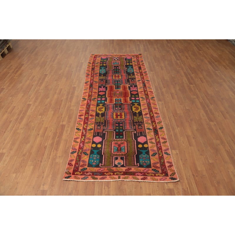 Hand Knotted Oriental 100% Wool Carpet Traditional Tribal Oranges & Rust Meshkin Runner Rug - 10' 9'' X 4' 0''