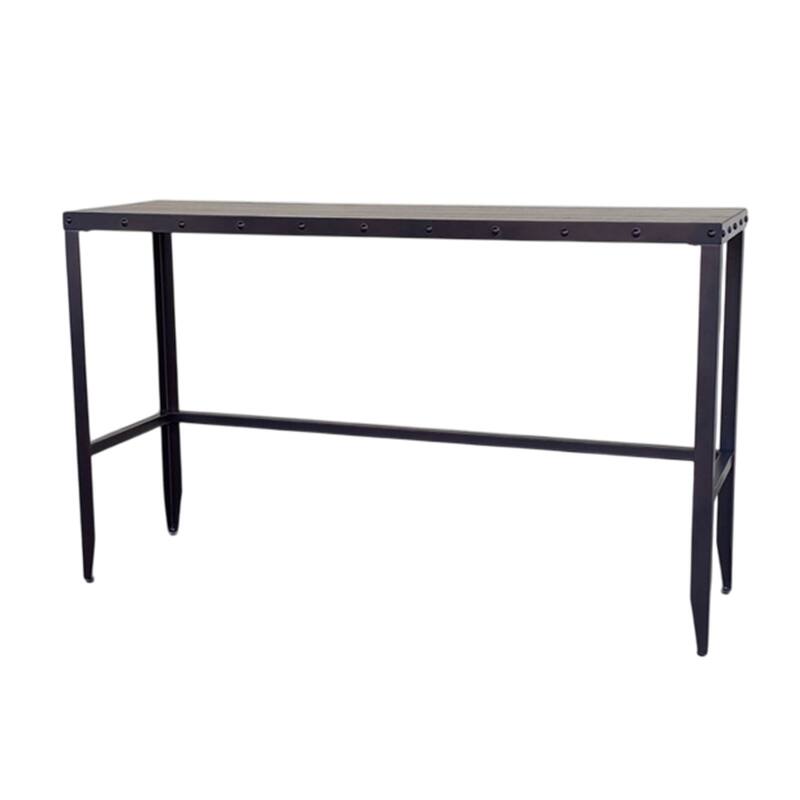 Ayka Sofa Bar Table w Nailhead Accent, 60 Inch Rectangular Brown Wood