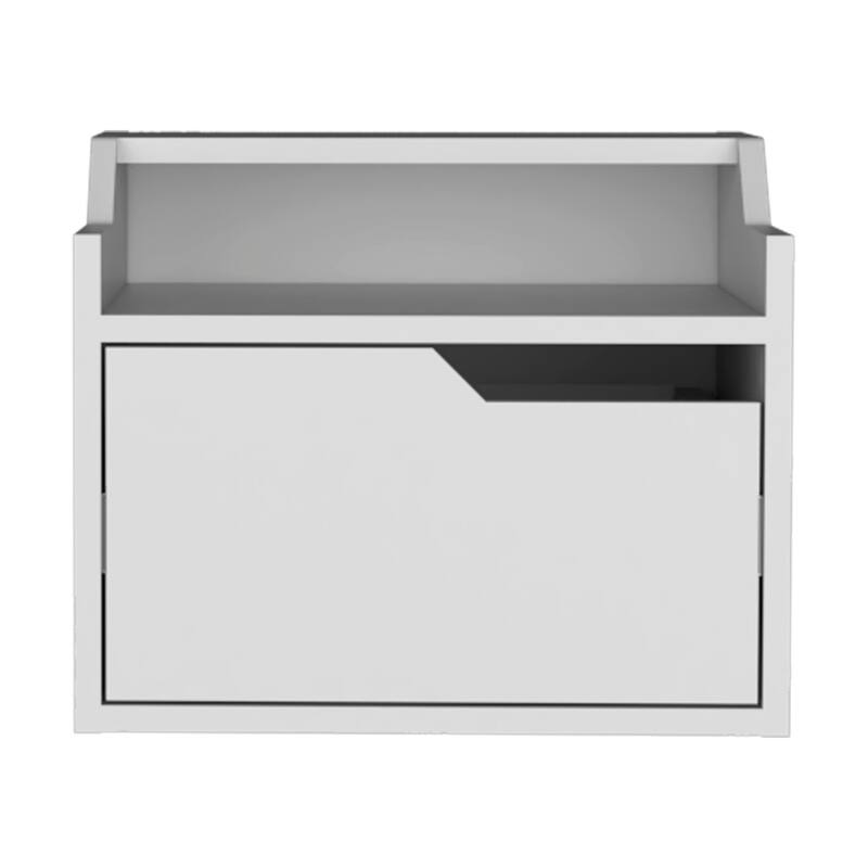 Modern Floating Nightstand with Single Drawer and Two-Tiered Shelf - White
