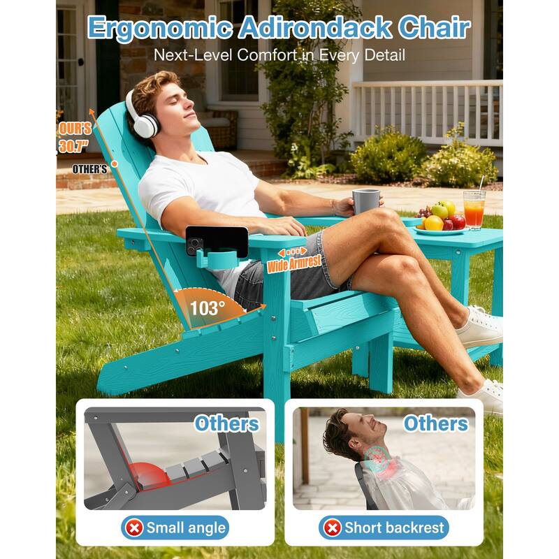 WINSOON All Weather HIPS Outdoor Plastic Adirondack Chairs Set of 2