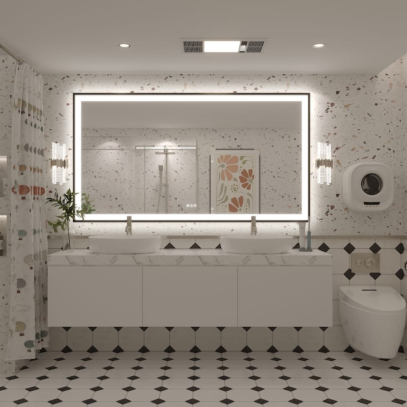 Extra Large Black Frame LED Bathroom Vanity Mirror with 3 Years Warranty and UL Certified