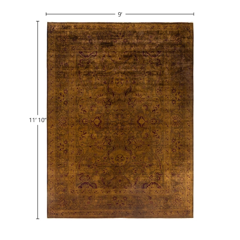 Overdyed, One-of-a-Kind Hand-Knotted Area Rug - Brown - 9' 0" x 11' 10"