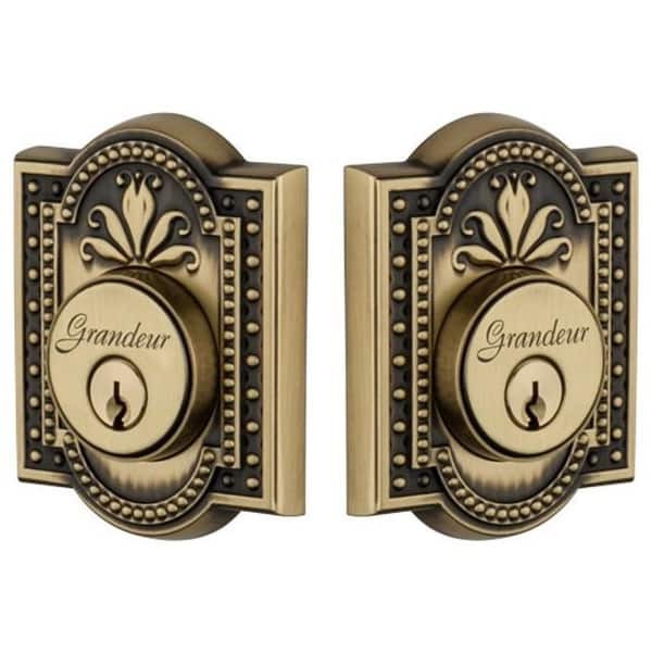slide 2 of 6, Grandeur Parthenon Solid Brass Rose Double Cylinder Keyed Entry Vintage Brass