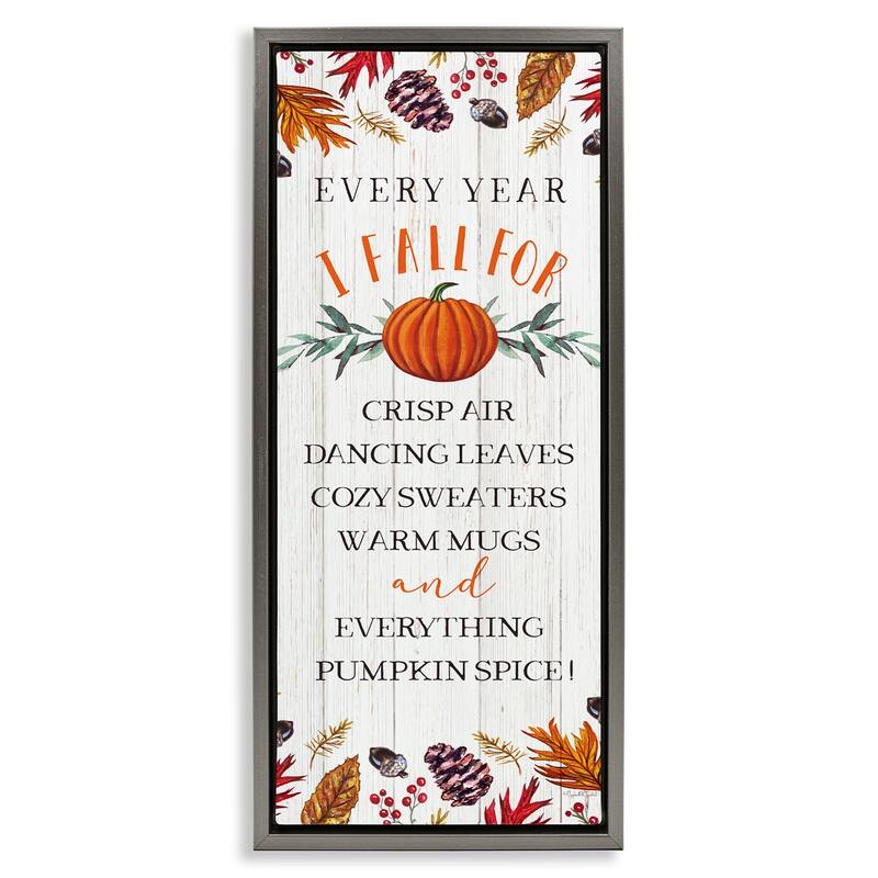 Stupell Every Year Favorite Fall Things Framed Floater Canvas Wall Art Design By Elizabeth Tyndall - 11 x 25 - Grey