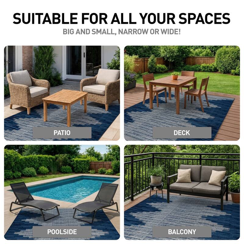 World Rug Gallery Indoor/Outdoor High-Low Textured Area Rug, Geometric Easy-Clean Patio Rug