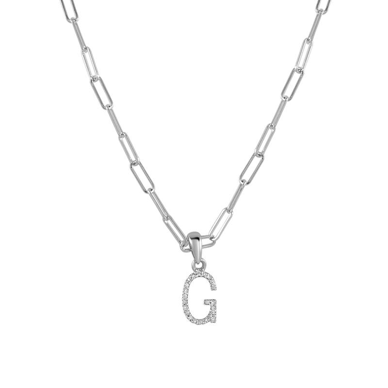 Joelle Collection Diamond Initial Letter Necklace Paperclip 14K Gold 16-inch Chain 1/10 TDW Necklace - G - White