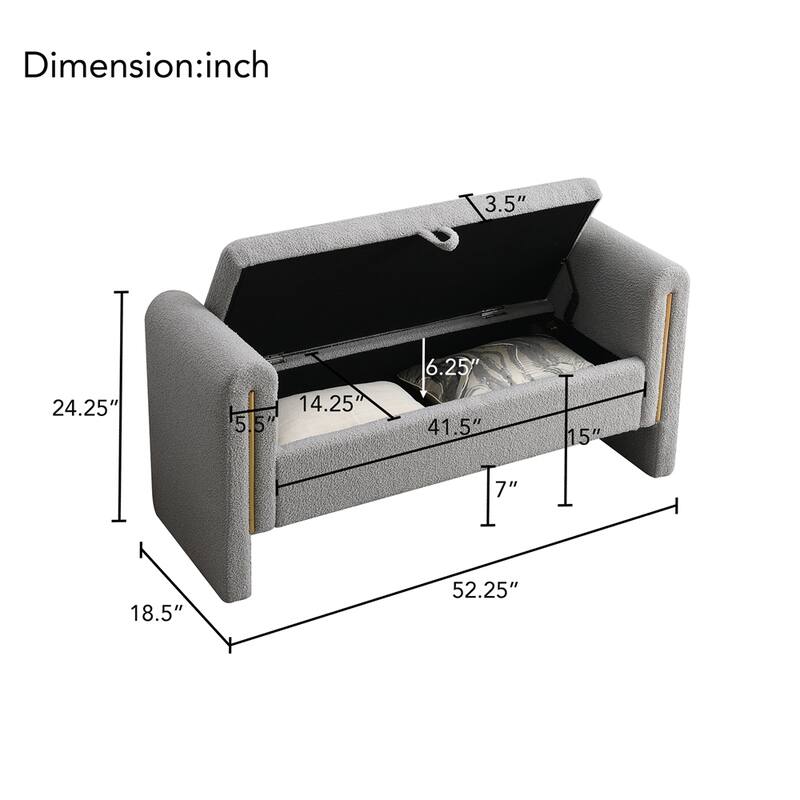 Modern Bed End Bench with Arms and Storage,Upholstered Foot Rest Stool - Grey