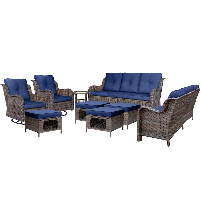 9 Piece Outdoor Wicker Patio Conversation Swivel Chairs Furniture Sets