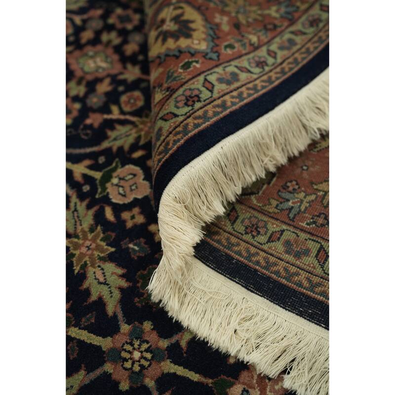 Hand Knotted Oriental 100% Wool Carpet Traditional All-Over Navy Blue & Blues Tabriz Area Rug - 8' 10'' X 5' 9''