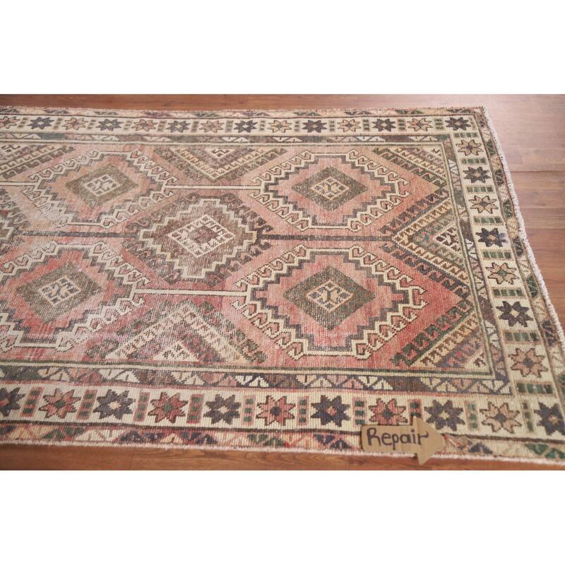 Hand Knotted Oriental 100% Wool Carpet Traditional Geometric Pink Balouch Area Rug - 7' 8'' X 4' 1''