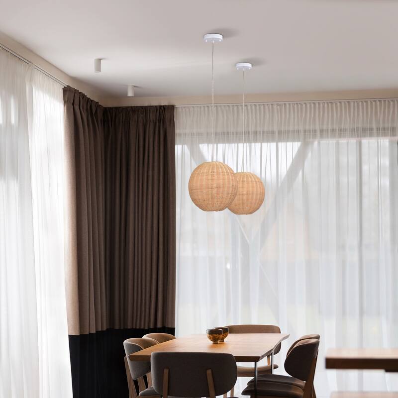 Ellie Cream 1-Light Rattan Globe Basket Pendant Light
