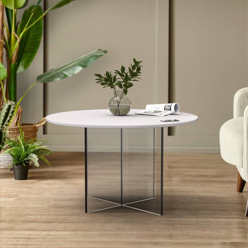 LeisureMod Valore Modern Side Coffee Accent Table with Round Wood Top and Acrylic Cross Legs for Home Office Living Room Bedroom