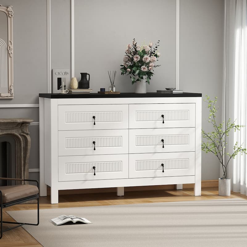 Wood 6 Drawer Dresser, Chest Of Drawers Cabinet, TV Stand for Bedroom, Livingroom and Enterway
