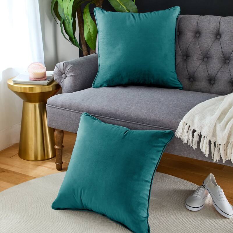 Sorra Home Solid Velvet Indoor Corded Pillow Set of 2 - 22 in H x 22 in W x 6 in D - Nile
