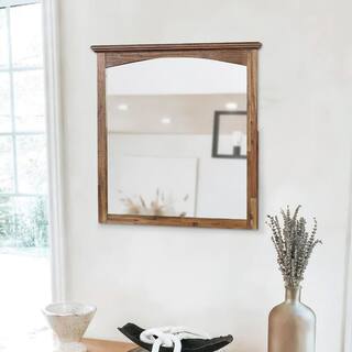 37 Inch Transitional Style Wooden Frame Mirror, Dark Oak