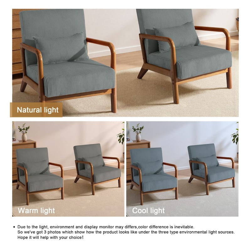 25" W Mid Century Upholstered Wood Accent Chair with Pillow set of 2