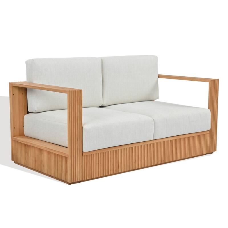 SAFAVIEH Couture Saint Lucia Reeded Teak Wood Patio Loveseat