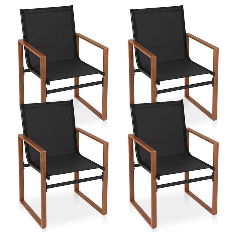 Gymax 4 PCS Outdoor Dining Chairs Patio Furniture Chair w/ Breathable - Black