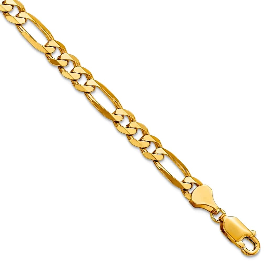 Curata 14k Yellow Gold Unisex Polished 5.25mm Flat Figaro Chain Bracelet - 7" or 8"