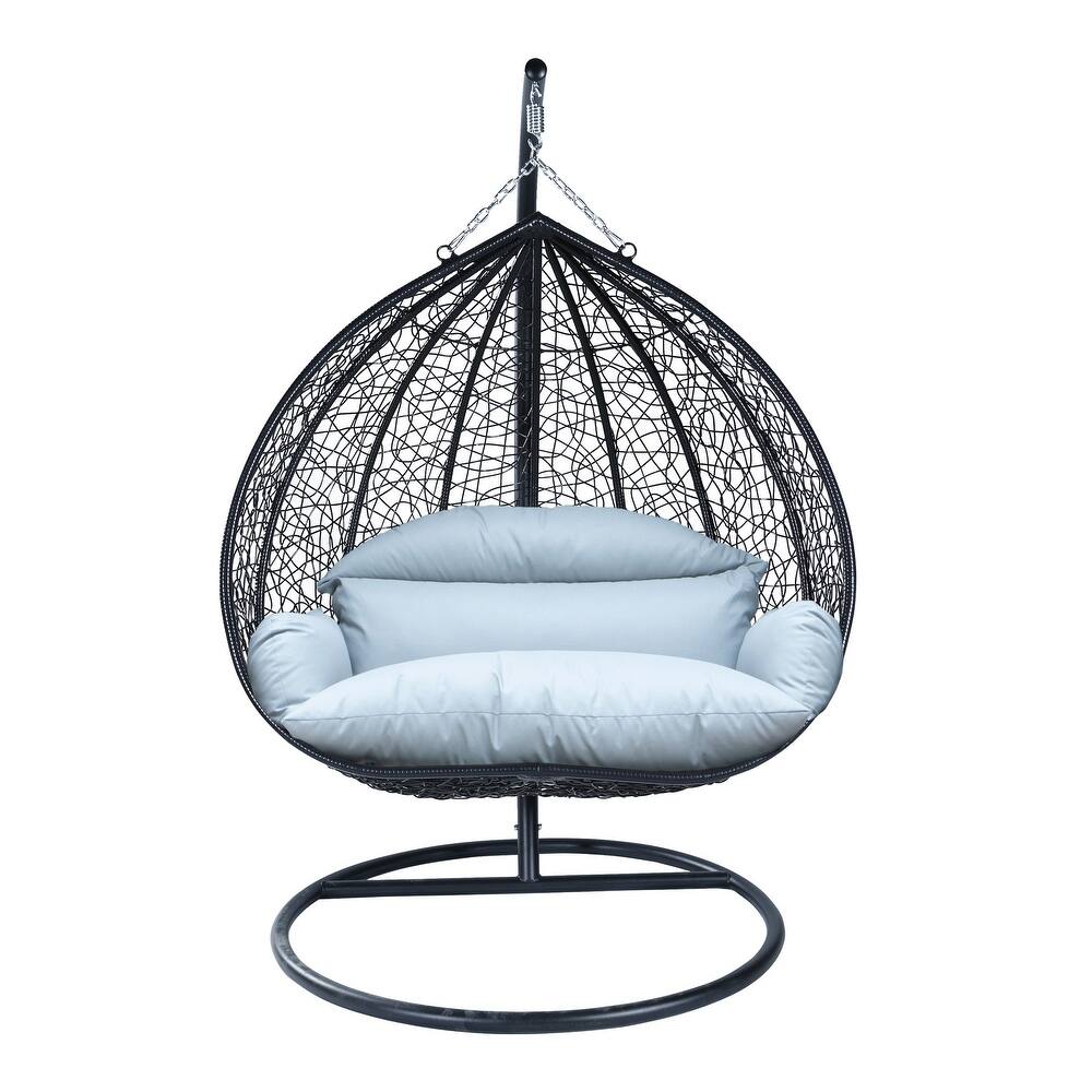 2-Person Outdoor Hanging Egg Chair with Teardrop Frame, Weather-Resistant Cotton Cushioned Seat for Patio and Indoor Use