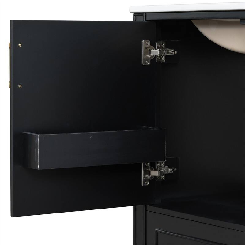 Traditional 30" Bathroom Vanity with Ceramic Sink, Freestanding Bathroom Vanity Cabinet with 3 Drawers and 1 Soft Close Door