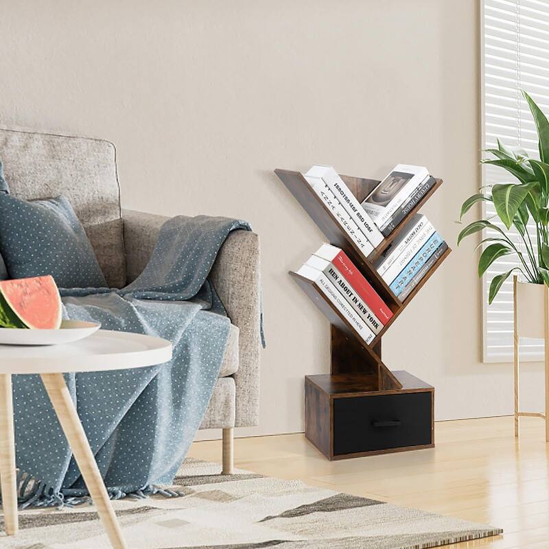 8-Tier Tree Bookshelf with Storage - 4-Tier - Black/Brown