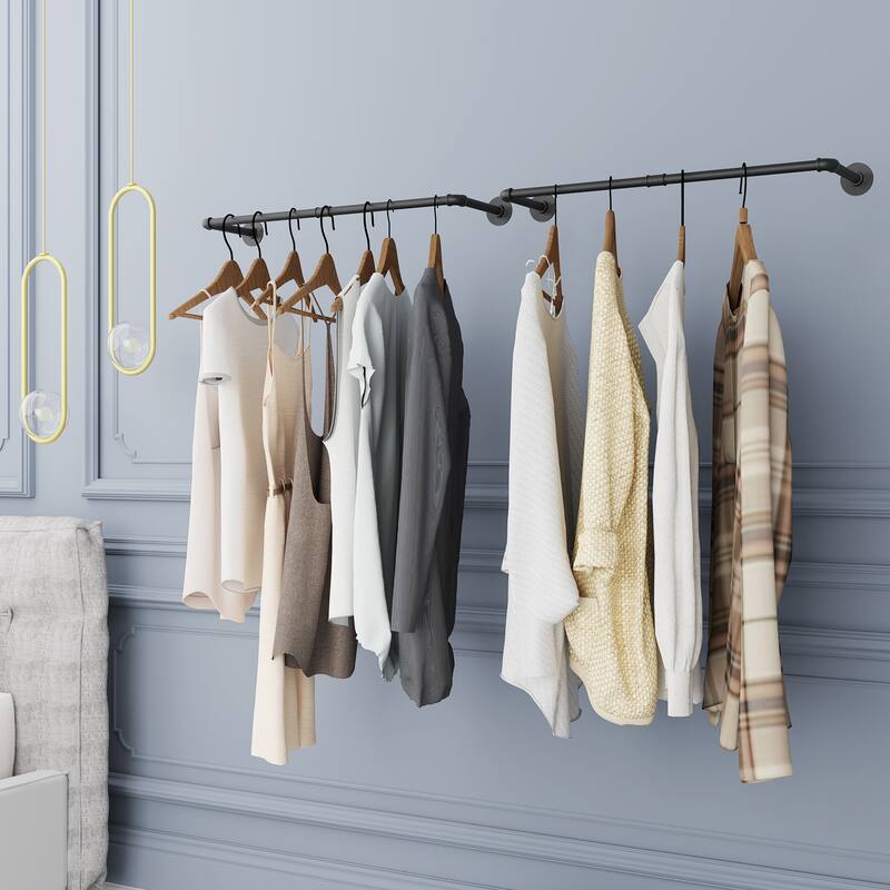 Set of 2 Metal Wall Mounted Clothes Rack - 36.2x9.8 inch - Black