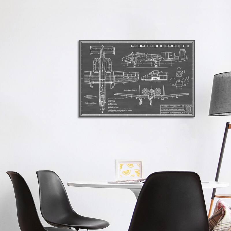 iCanvas "A-10 Thunderbolt II (Warthog) Airplane In Black" by Action Blueprints Canvas Print - 26x40x1.5