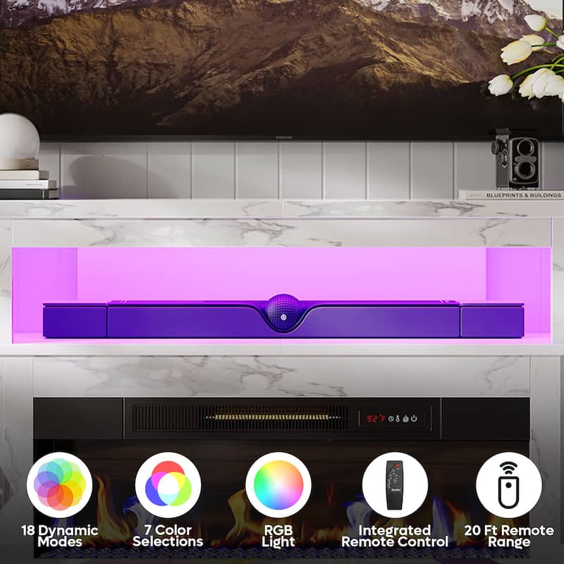 Bestier 63 in. White Marble Freestanding Electric Fireplace TV Stand Fits TV Up to 70 in. Entertainment Center with Cabinet