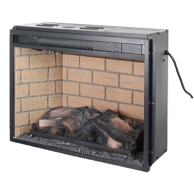 23-Inch Infrared Quartz Heater Fireplace Insert with Realistic Wood Log & Brick Design, Remote Control