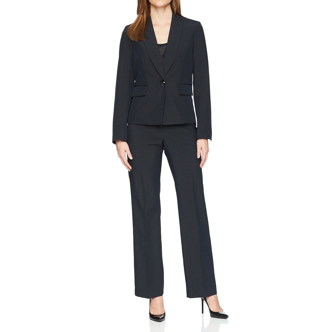 Le Suit Womens 1 Button Peak Lapel Pinstripe Pant Suit