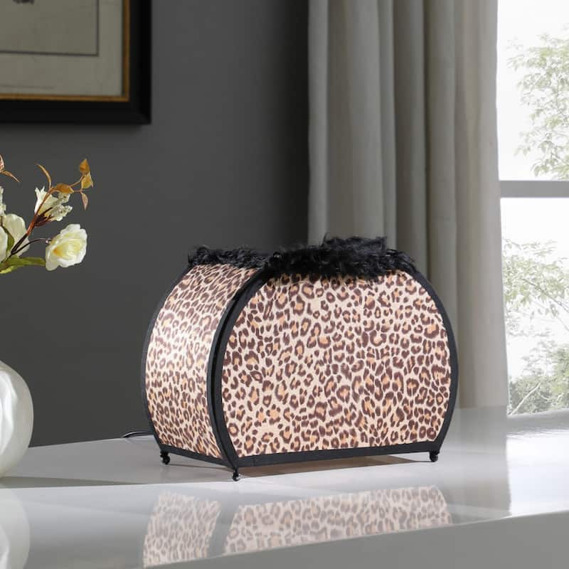 12" Brown and White Funky Leopard Pattern Novelty Table Lamp - 5" x 12" x 11.75"