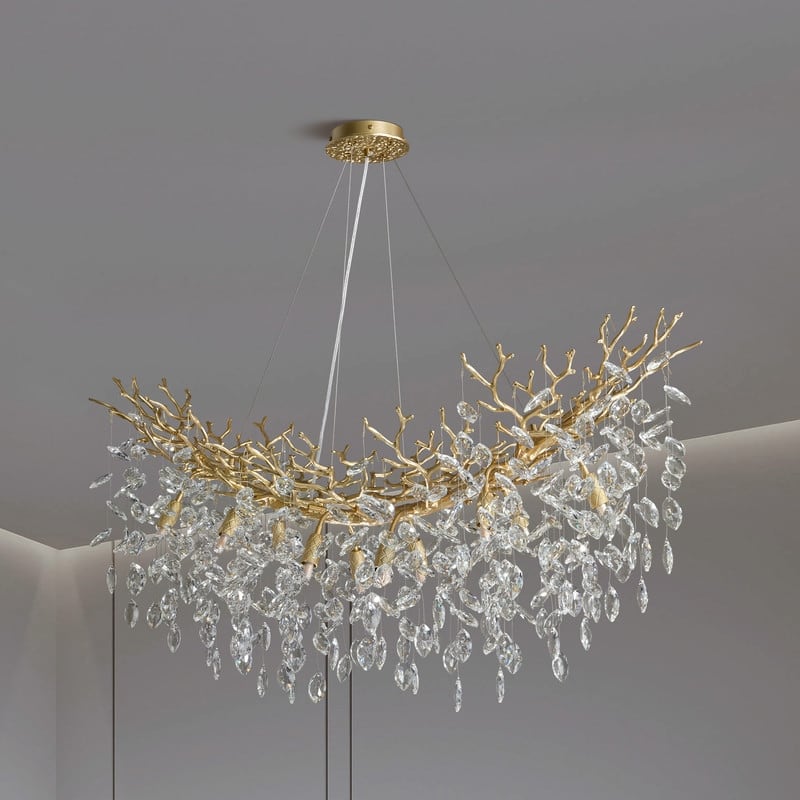 Modern Branch Crystal Linear Chandelier, 1100-1830mm Dining Pendant Light