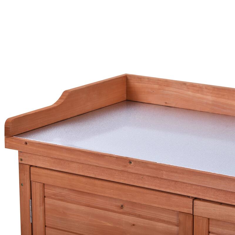 Roomfitters 39" Outdoor Potting Bench Table, Rustic Garden Workstation with 2-Tier Shelves and Side Hook