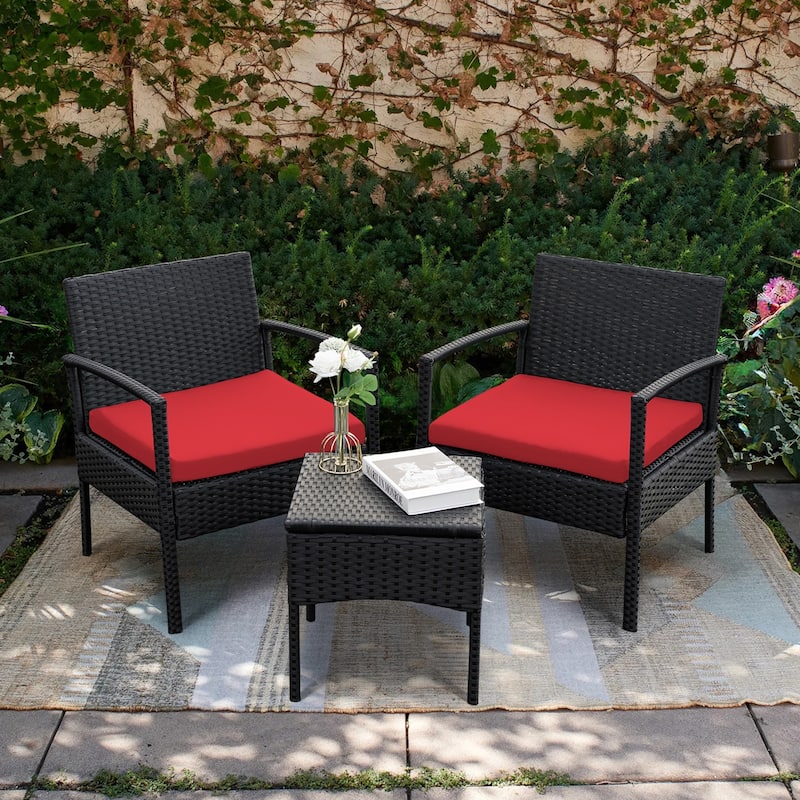 3 PCS Outdoor Patio Bistro, Rattan Conversation Chairs Set, Balcony Furniture Set - 28"H x 23.3"W x 23.3"D