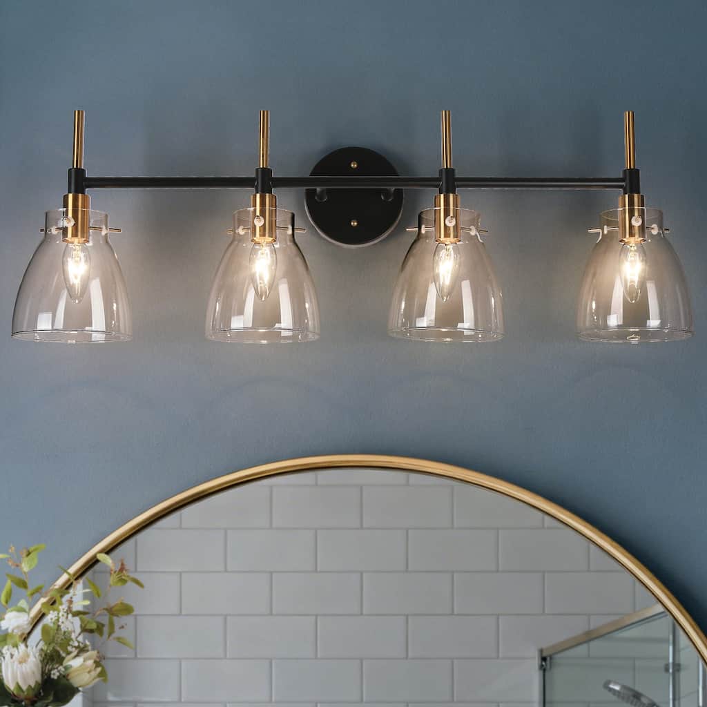 Black Gold 4-Light Modern Vanity Lights Bathroom Light Fixture with Clear Glass