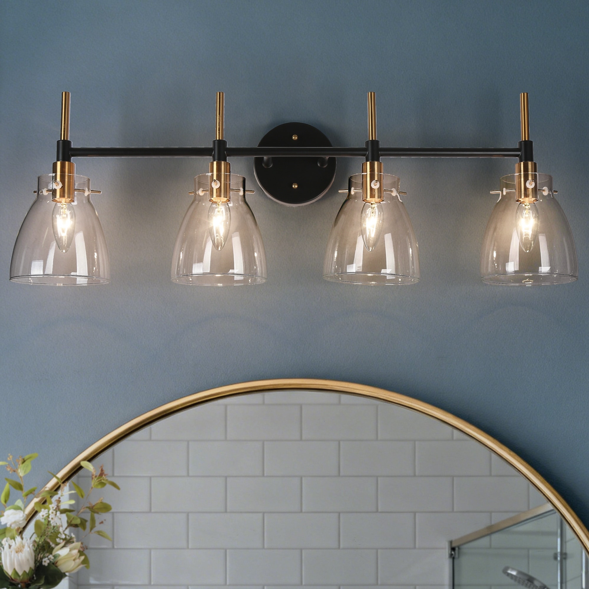 Black Gold 4-Light Modern Vanity Lights Bathroom Light Fixture with Clear Glass